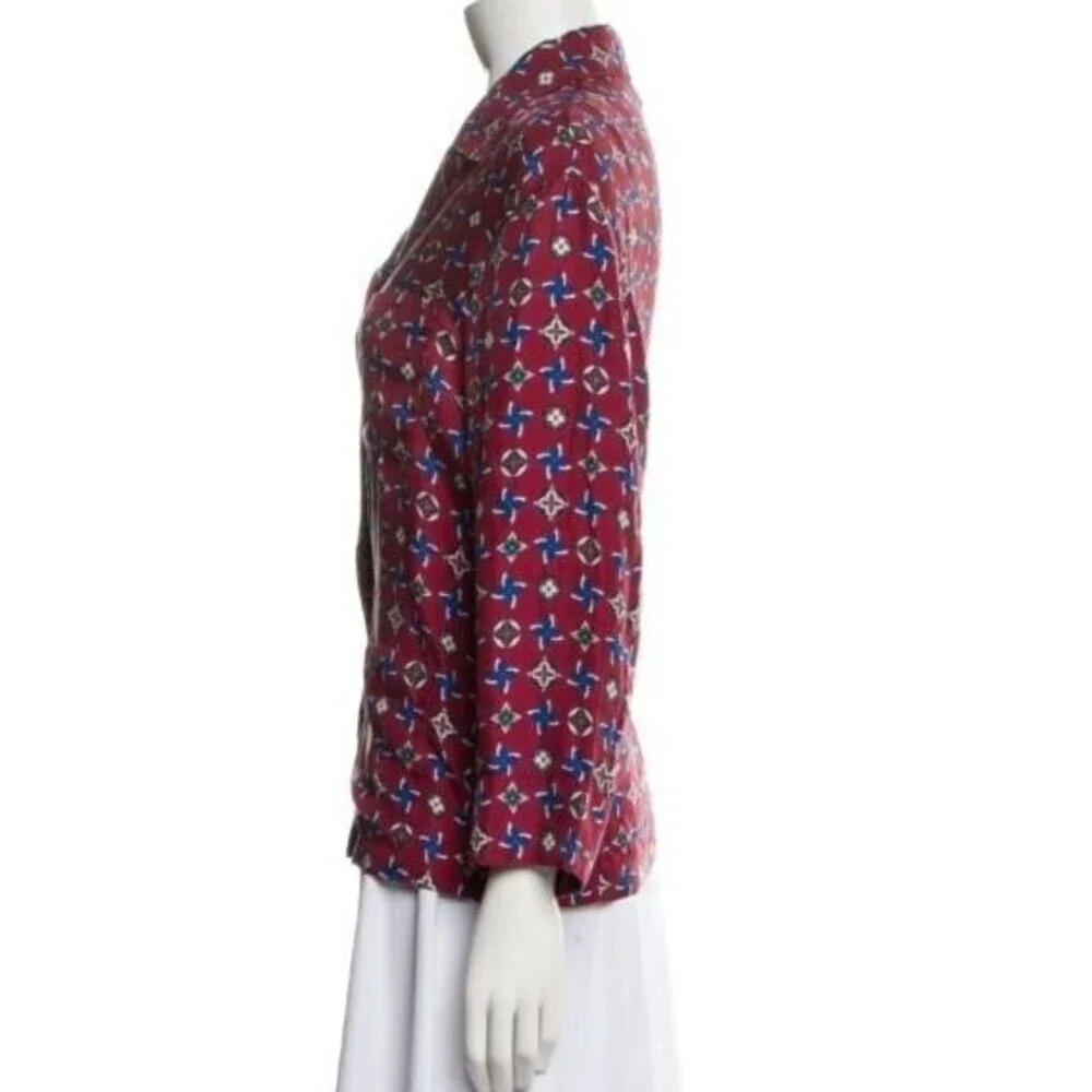 Louis Vuitton Silk Pajama Top Size Italian 38 US 6 Burgundy Luxury‎ Old Money